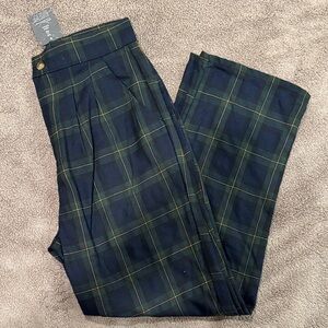 Urban Renewal Plaid Straight Leg Pants - Navy and Green
